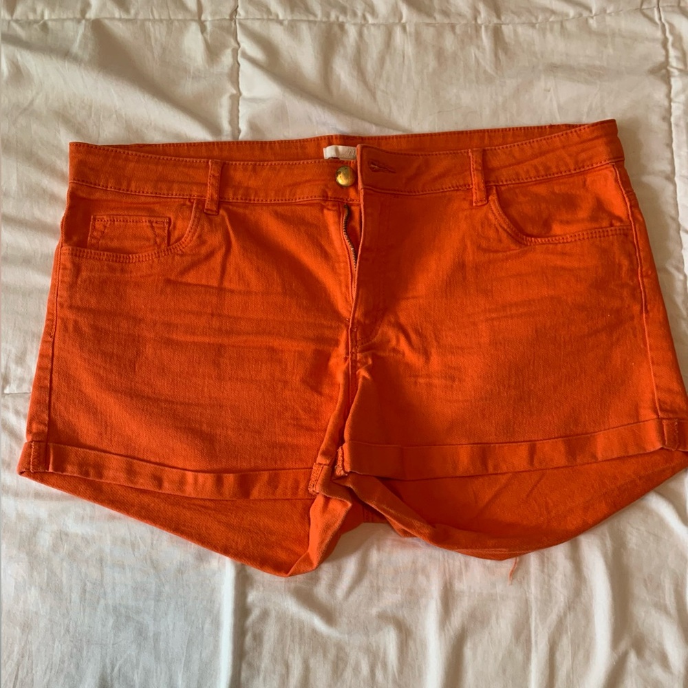 Orange denim shorts